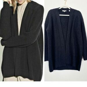 Vince Ribbed Wool Cashmere Cardigan Long Line Open Front Heather Black Women's S